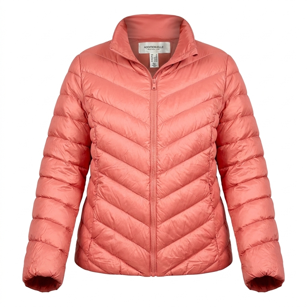 Addition Elle dusty rose nylon puffer jacket with chevron quilting stand collar